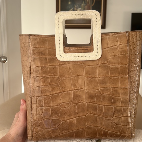 STAUD Shirley Tote Bag in Taupe & Cream Croc Embossed Leather - Picture 4 of 5